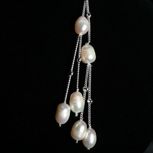 Image Detail - Lariat Silver Necklace with White Pearls