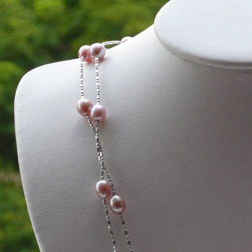 Image Detail - Long Floating Pink Pearl Necklace
