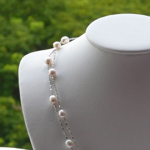 Image Detail - Long Floating White Pearl Necklace