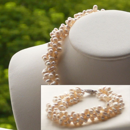 Image Detail - Twisted White Pearl Necklace/Bracelet Set