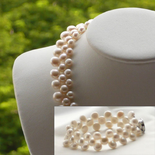 Image Detail - Flat White Pearl Necklace/Bracelet Set