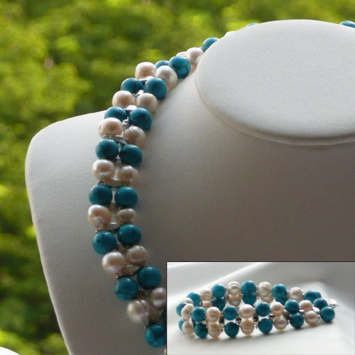Image Detail - Pearl and Turquoise Necklace/ Bracelet Set