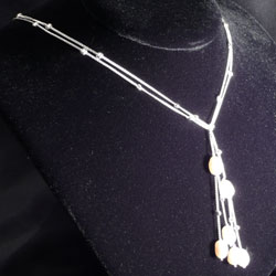 Lariat Silver Necklace with White Pearls