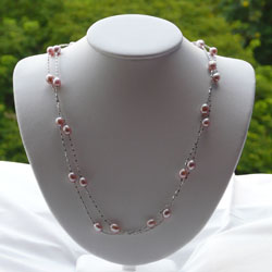 Long Floating Pink Pearl Necklace