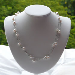 Long Floating White Pearl Necklace