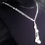 Lariat Silver Necklace with White Pearls