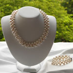 Flat White Pearl Necklace/Bracelet Set